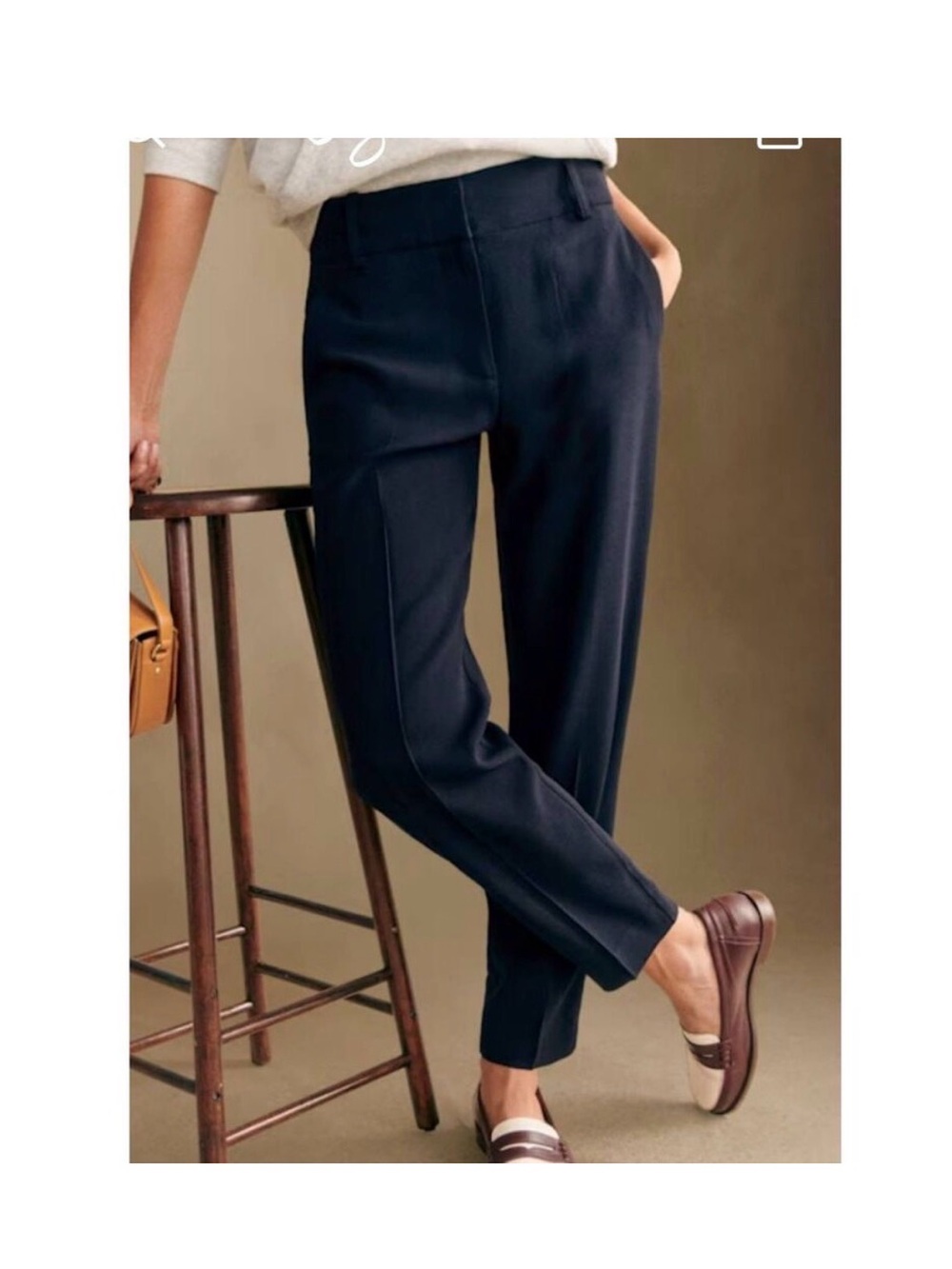 Sezane Gustavo Classic Navy Straight-Leg Pants - Women's